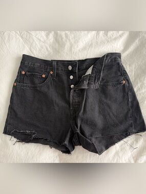Levi's Black High-Rise Distressed Denim Shorts
